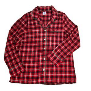 Land's End Women's Plaid Cotton Button-Down Pajama Top Long Sleeve Size S